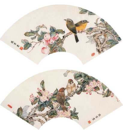 陈军 花鸟（二帧） 扇面